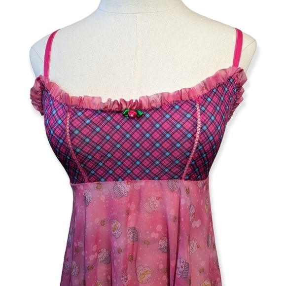 Y2K Victoria's Secret Cupcake Print Mesh Slip Dress Lingerie Babydoll - Picture 4 of 12